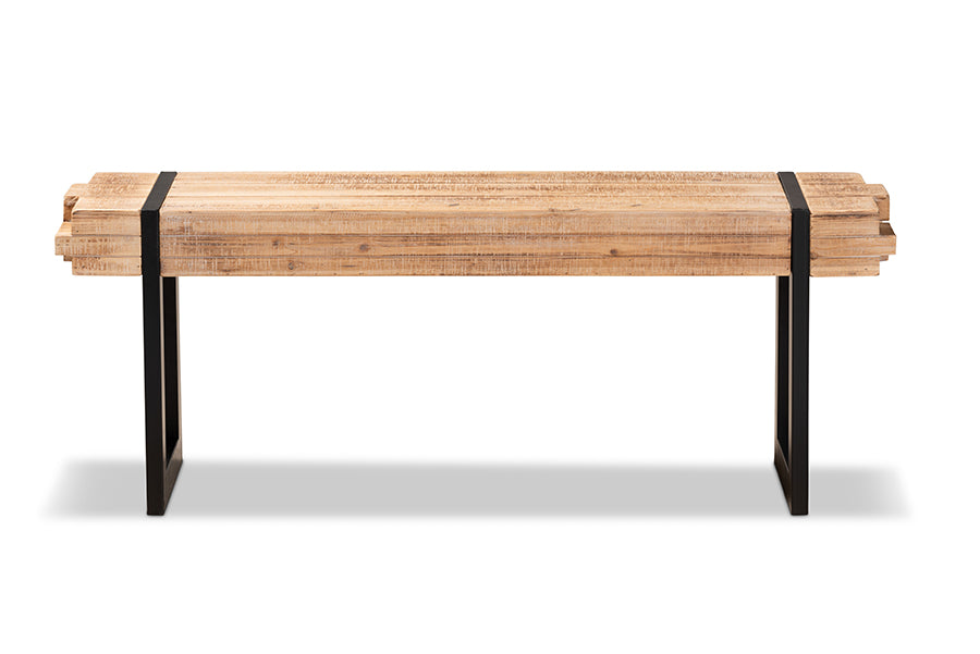 Baxton Studio Henson Rustic and Industrial Natural Brown Finished Wood and Black Finished Metal Bench | Benches | Modishstore - 6
