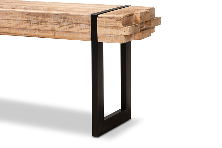 Baxton Studio Henson Rustic and Industrial Natural Brown Finished Wood and Black Finished Metal Bench | Benches | Modishstore - 4