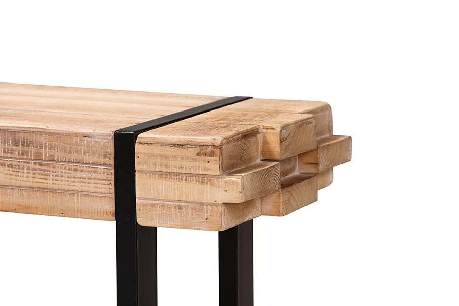 Baxton Studio Henson Rustic and Industrial Natural Brown Finished Wood and Black Finished Metal Bench | Benches | Modishstore - 3