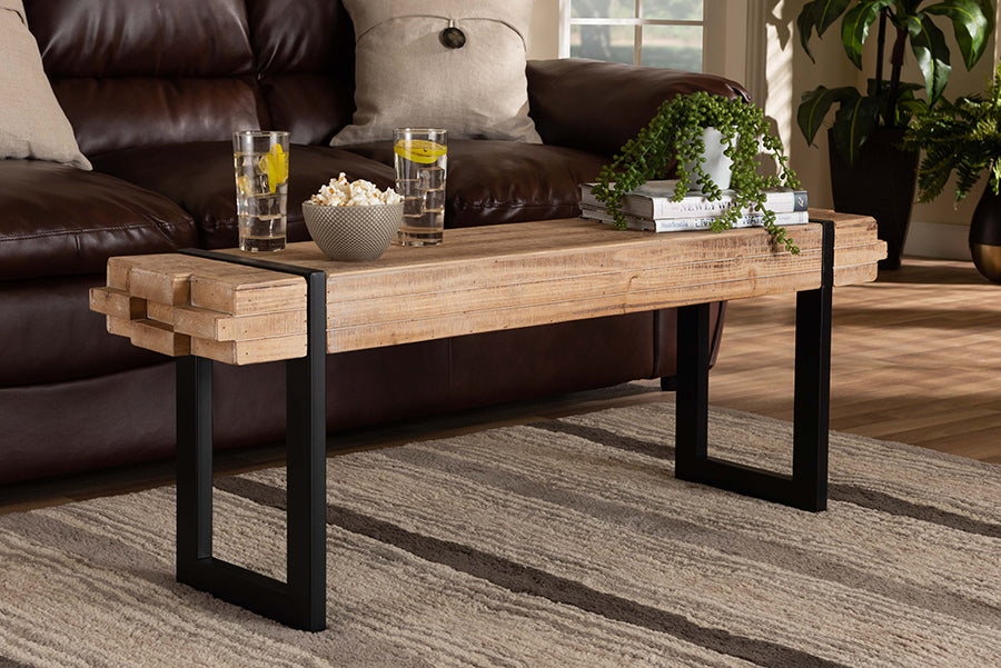 Baxton Studio Henson Rustic and Industrial Natural Brown Finished Wood and Black Finished Metal Bench | Benches | Modishstore - 2