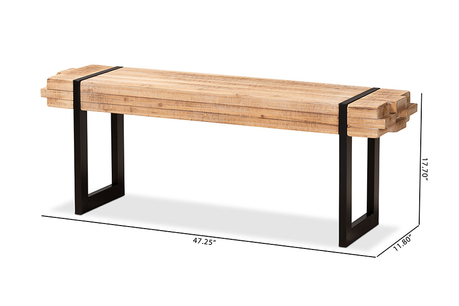Baxton Studio Henson Rustic and Industrial Natural Brown Finished Wood and Black Finished Metal Bench | Benches | Modishstore - 7