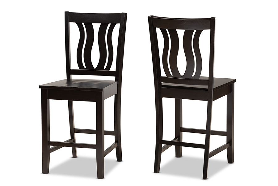 baxton studio fenton modern and contemporary transitional dark brown finished wood 2 piece counter stool set | Modish Furniture Store-2