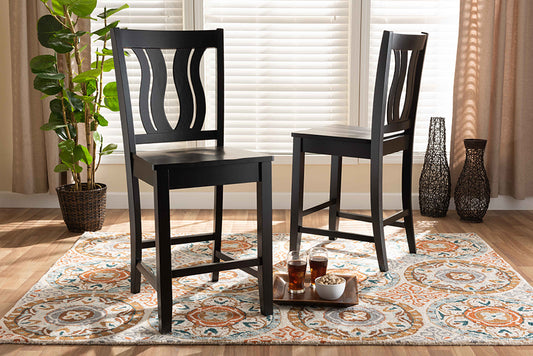 Baxton Studio Fenton Modern and Contemporary Transitional Dark Brown Finished Wood 2-Piece Counter Stool Set | Modishstore | Counter Stools