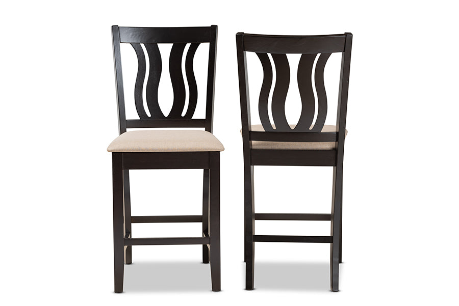 baxton studio fenton modern and contemporary transitional sand fabric upholstered and dark brown finished wood 2 piece counter stool set | Modish Furniture Store-3