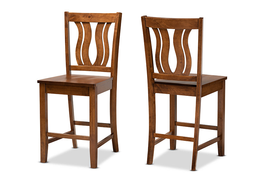 baxton studio fenton modern and contemporary transitional walnut brown finished wood 2 piece counter stool set | Modish Furniture Store-2