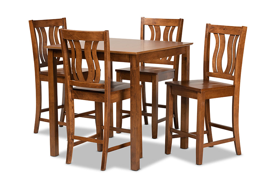 baxton studio fenton modern and contemporary transitional walnut brown finished wood 5 piece pub set | Modish Furniture Store-2