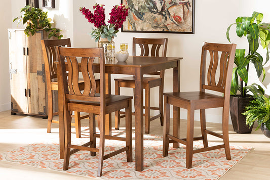 Baxton Studio Fenton Modern and Contemporary Transitional Walnut Brown Finished Wood 5-Piece Pub Set | Modishstore | Dining Sets