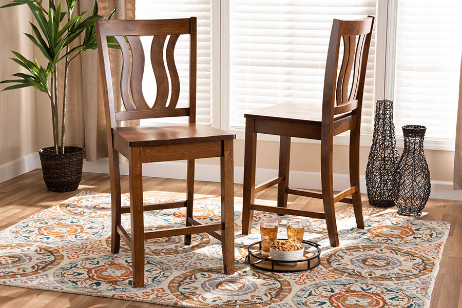 Baxton Studio Fenton Modern and Contemporary Transitional Walnut Brown Finished Wood 2-Piece Counter Stool Set | Modishstore | Counter Stools