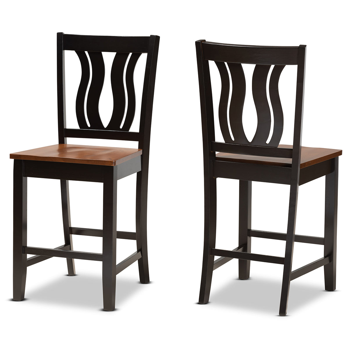 Baxton Studio Fenton Modern and Transitional Dark Brown Wood 2-Piece Counter Stool Set | Counter Stools | Modishstore