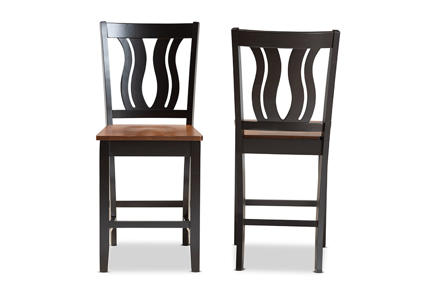 Baxton Studio Fenton Modern and Transitional Dark Brown Wood 2-Piece Counter Stool Set | Counter Stools | Modishstore - 6