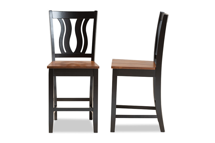 Baxton Studio Fenton Modern and Transitional Dark Brown Wood 2-Piece Counter Stool Set | Counter Stools | Modishstore - 5