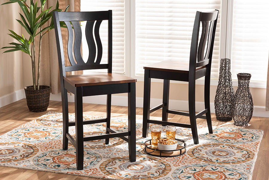 Baxton Studio Fenton Modern and Transitional Dark Brown Wood 2-Piece Counter Stool Set | Counter Stools | Modishstore - 2
