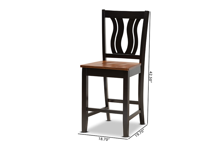 Baxton Studio Fenton Modern and Transitional Dark Brown Wood 2-Piece Counter Stool Set | Counter Stools | Modishstore - 7