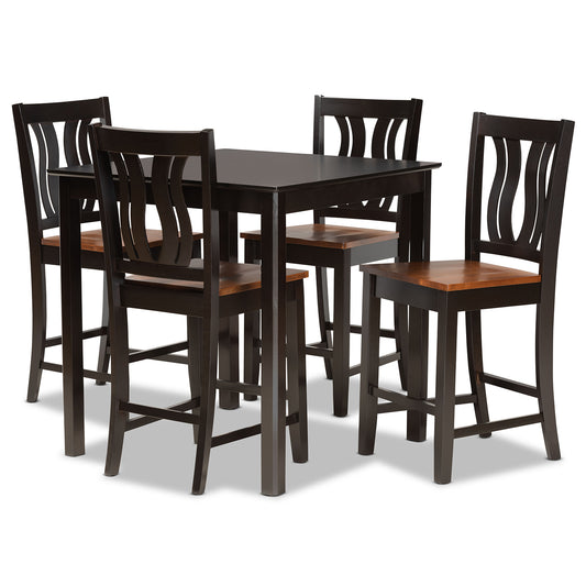 Baxton Studio Fenton Modern and Contemporary Transitional Two-Tone Dark Brown and Walnut Brown Finished Wood 5-Piece Pub Set | Dining Sets | Modishstore