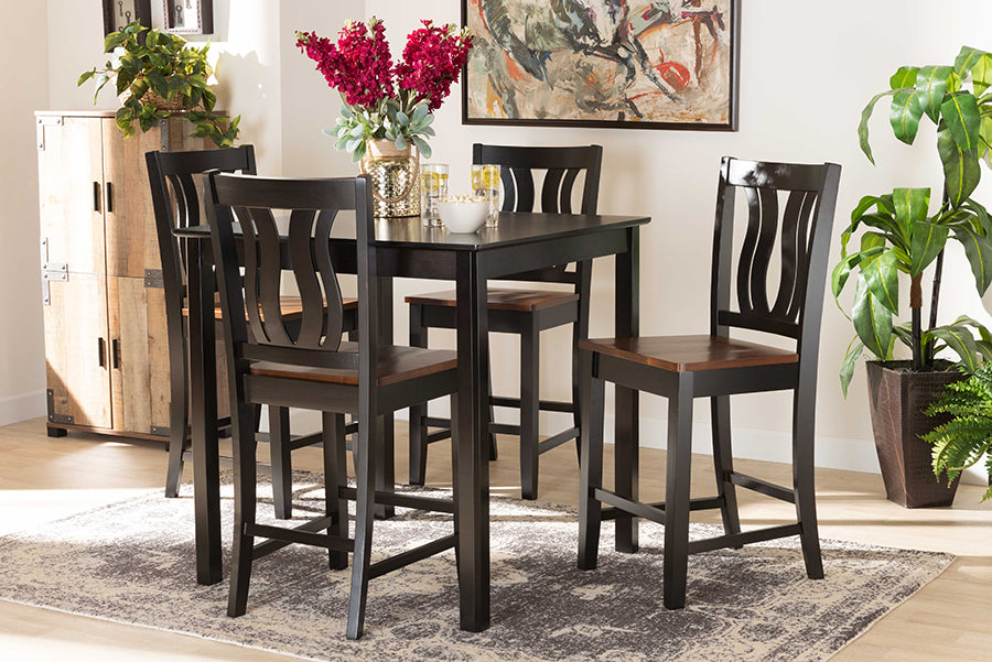 Baxton Studio Fenton Modern and Contemporary Transitional Two-Tone Dark Brown and Walnut Brown Finished Wood 5-Piece Pub Set | Dining Sets | Modishstore - 2