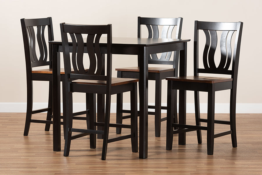 Baxton Studio Fenton Modern and Contemporary Transitional Two-Tone Dark Brown and Walnut Brown Finished Wood 5-Piece Pub Set | Dining Sets | Modishstore - 3