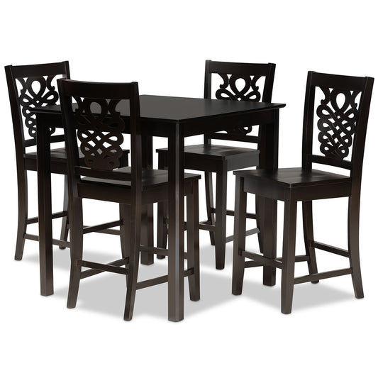 Baxton Studio Gervais Modern and Contemporary Transitional Dark Brown Finished Wood 5-Piece Pub Set | Dining Sets | Modishstore