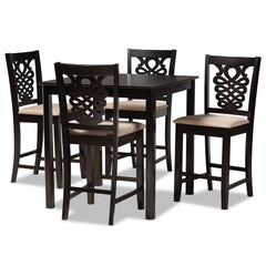 Baxton Studio Gervais Modern and Contemporary Transitional Sand Fabric Upholstered and Dark Brown Finished Wood 5-Piece Pub Set