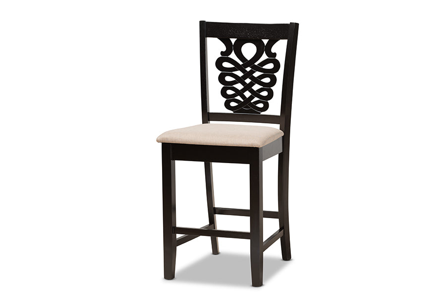 Baxton Studio Gervais Modern and Contemporary Transitional Sand Fabric Upholstered and Dark Brown Finished Wood 5-Piece Pub Set | Bar Stools & Table | Modishstore - 6