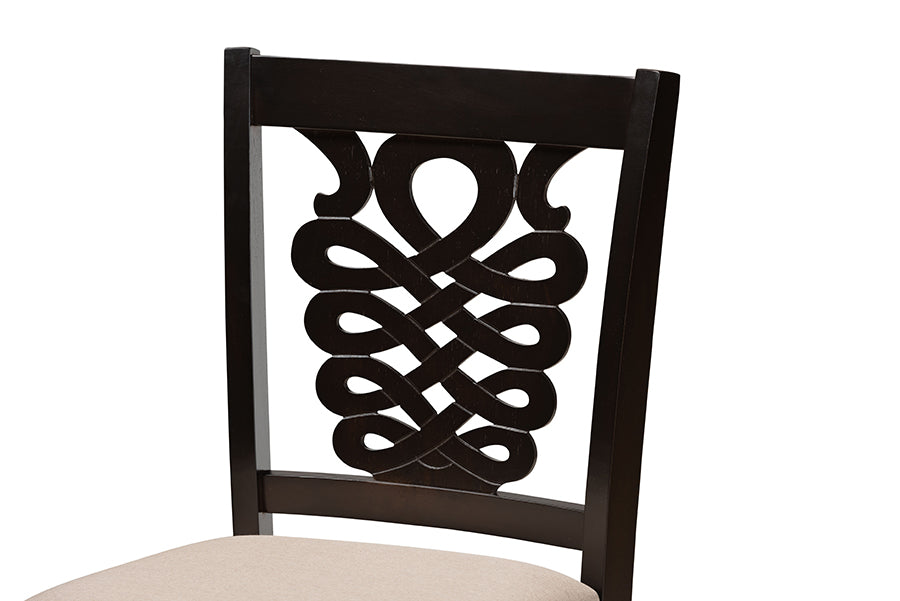 Baxton Studio Gervais Modern and Contemporary Transitional Sand Fabric Upholstered and Dark Brown Finished Wood 5-Piece Pub Set | Bar Stools & Table | Modishstore - 5
