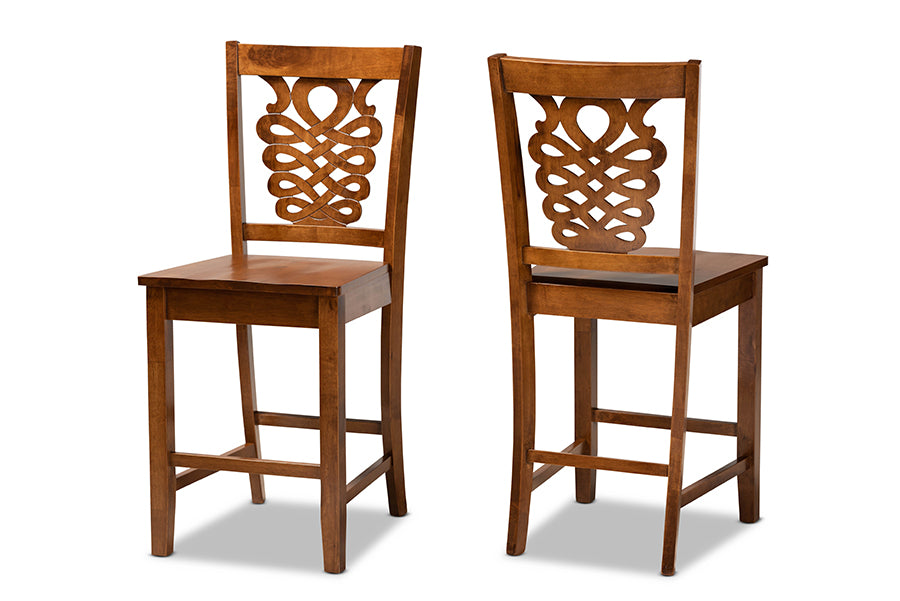 baxton studio gervais modern and contemporary transitional walnut brown finished wood 2 piece counter stool set | Modish Furniture Store-2