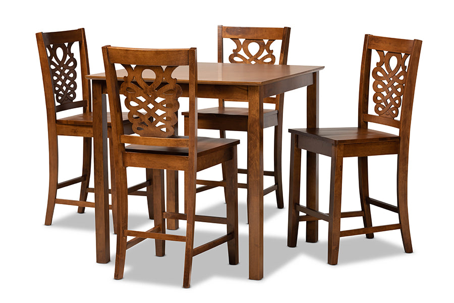 baxton studio gervais modern and contemporary transitional walnut brown finished wood 5 piece pub set | Modish Furniture Store-2