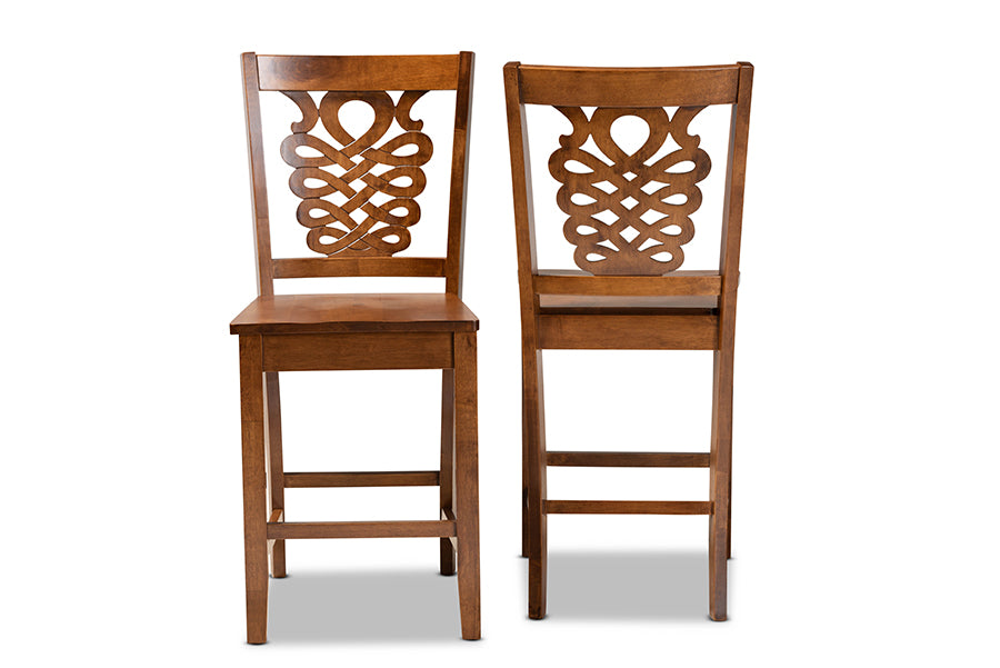 baxton studio gervais modern and contemporary transitional walnut brown finished wood 2 piece counter stool set | Modish Furniture Store-3