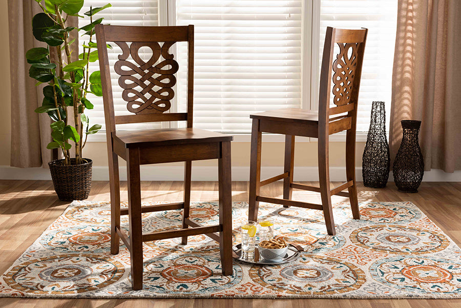 Baxton Studio Gervais Modern and Contemporary Transitional Walnut Brown Finished Wood 2-Piece Counter Stool Set | Modishstore | Counter Stools