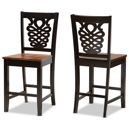 Baxton Studio Gervais Modern and Contemporary Transitional Two-Tone Dark Brown and Walnut Brown Finished Wood 2-Piece Counter Stool Set | Counter Stools | Modishstore