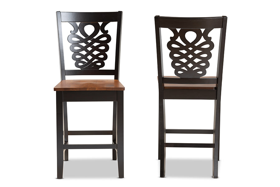Baxton Studio Gervais Modern and Contemporary Transitional Two-Tone Dark Brown and Walnut Brown Finished Wood 2-Piece Counter Stool Set | Counter Stools | Modishstore - 6