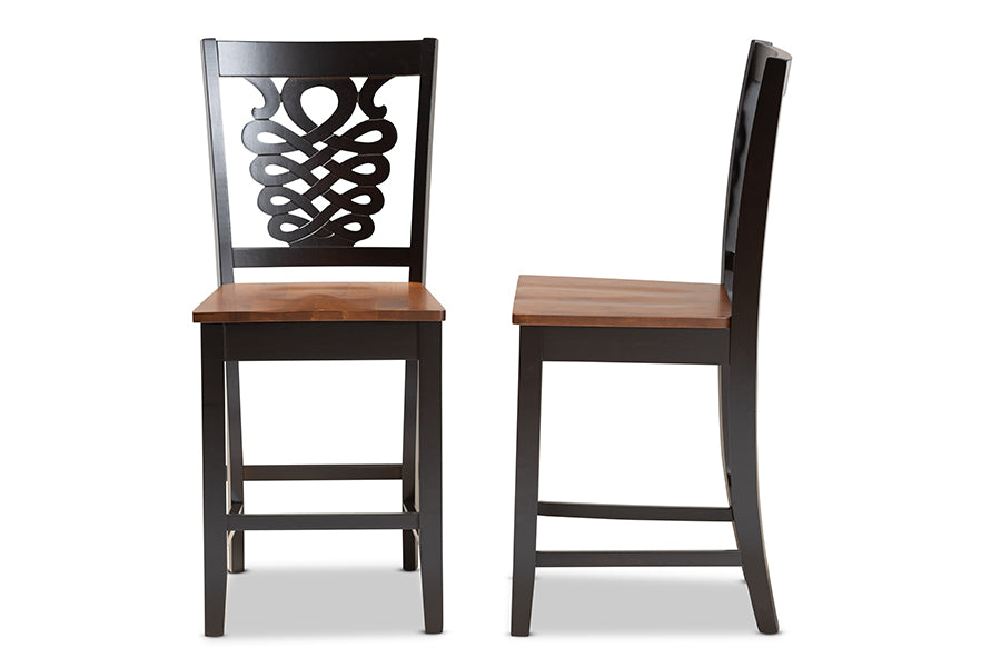 Baxton Studio Gervais Modern and Contemporary Transitional Two-Tone Dark Brown and Walnut Brown Finished Wood 2-Piece Counter Stool Set | Counter Stools | Modishstore - 5