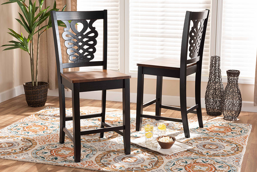 Baxton Studio Gervais Modern and Contemporary Transitional Two-Tone Dark Brown and Walnut Brown Finished Wood 2-Piece Counter Stool Set | Counter Stools | Modishstore - 2