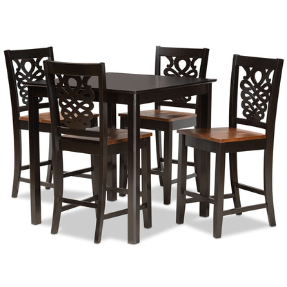 Baxton Studio Gervais Modern and Contemporary Transitional Two-Tone Dark Brown and Walnut Brown Finished Wood 5-Piece Pub Set | Dining Sets | Modishstore