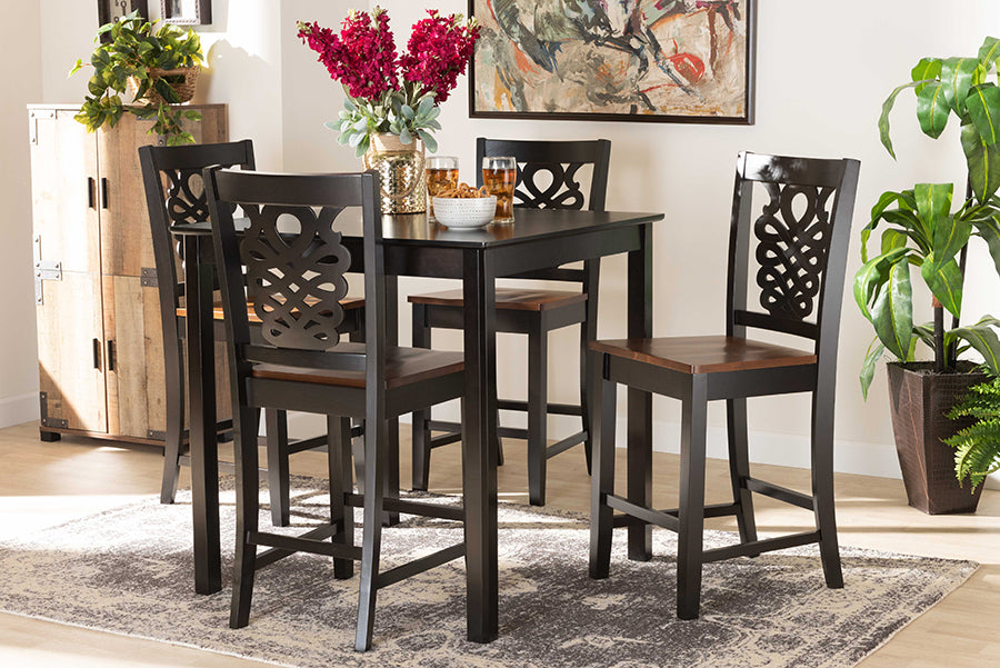 Baxton Studio Gervais Modern and Contemporary Transitional Two-Tone Dark Brown and Walnut Brown Finished Wood 5-Piece Pub Set | Dining Sets | Modishstore - 2