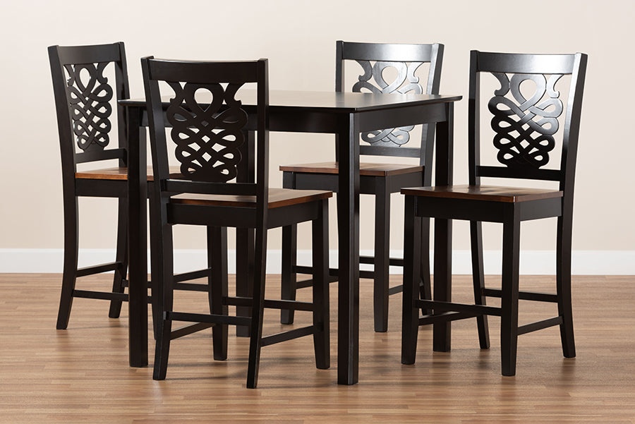 Baxton Studio Gervais Modern and Contemporary Transitional Two-Tone Dark Brown and Walnut Brown Finished Wood 5-Piece Pub Set | Dining Sets | Modishstore - 3