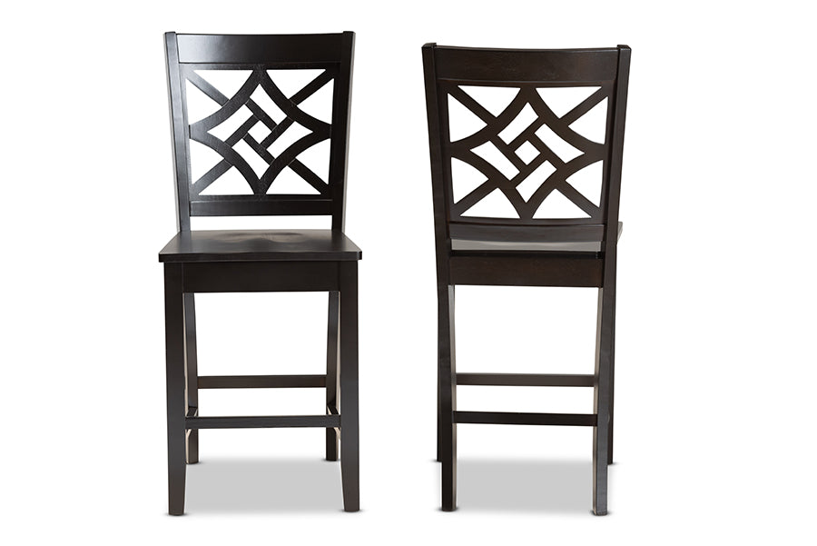 Baxton Studio Nicolette Modern and Contemporary Transitional Dark Brown Finished Wood 2-Piece Counter Stool Set | Counter Stools | Modishstore - 5