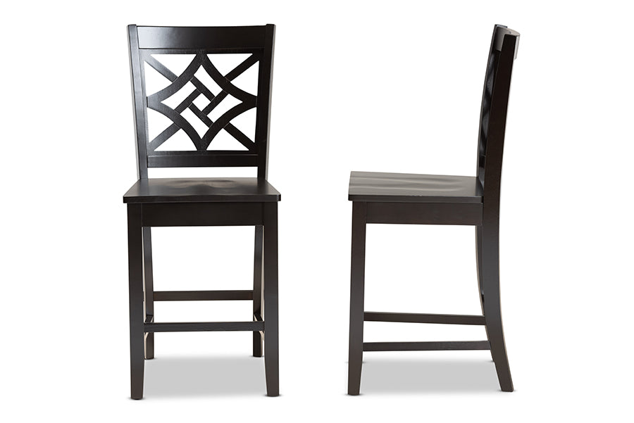 Baxton Studio Nicolette Modern and Contemporary Transitional Dark Brown Finished Wood 2-Piece Counter Stool Set | Counter Stools | Modishstore - 4