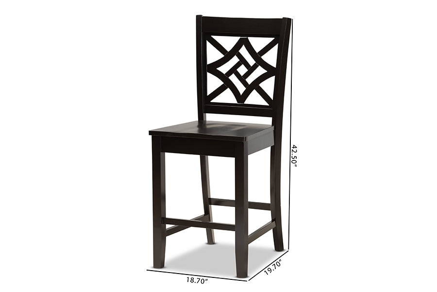 Baxton Studio Nicolette Modern and Contemporary Transitional Dark Brown Finished Wood 2-Piece Counter Stool Set | Counter Stools | Modishstore - 6