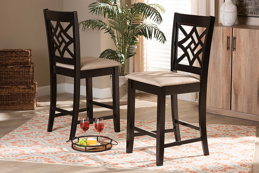 Baxton Studio Nicolette Modern Dark Brown Finished Wood 2-Piece Counter Stool Set | Counter Stools | Modishstore - 2