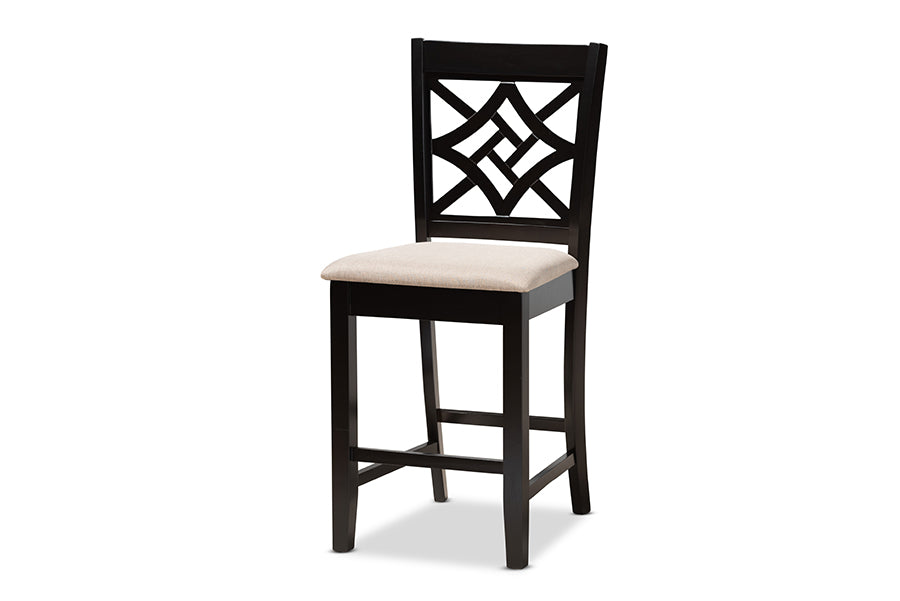 Baxton Studio Nicolette Modern and Contemporary Sand Fabric Upholstered and Dark Brown Finished Wood 5-Piece Pub Set | Dining Sets | Modishstore - 6