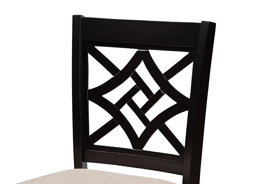 Baxton Studio Nicolette Modern and Contemporary Sand Fabric Upholstered and Dark Brown Finished Wood 5-Piece Pub Set | Dining Sets | Modishstore - 5