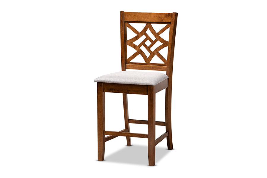 Baxton Studio Nicolette Modern and Contemporary Grey Fabric Upholstered and Walnut Brown Finished Wood 5-Piece Pub Set | Dining Sets | Modishstore - 6
