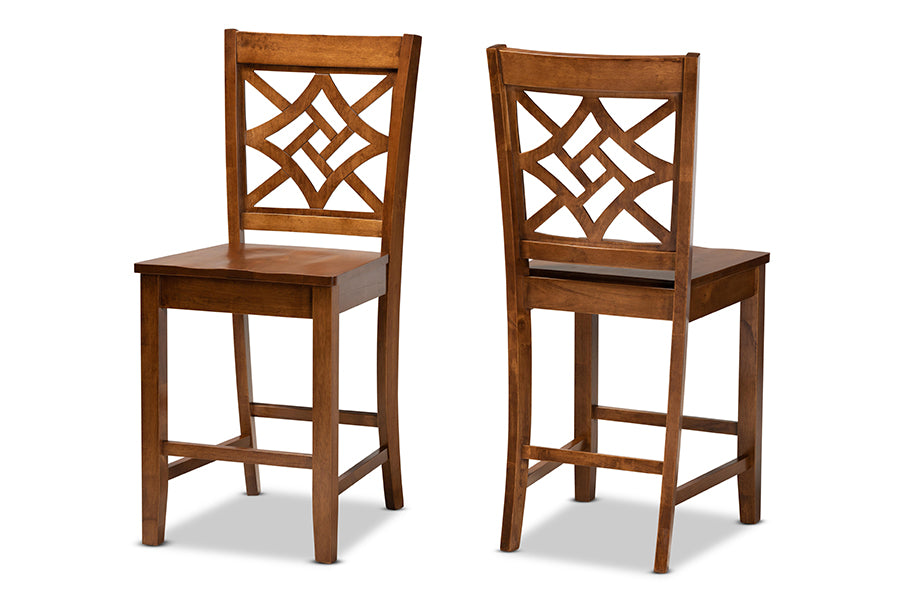 Baxton Studio Nicolette Modern and Contemporary Transitional Walnut Brown Finished Wood 2-Piece Counter Stool Set | Modishstore | Dining Chairs - 3