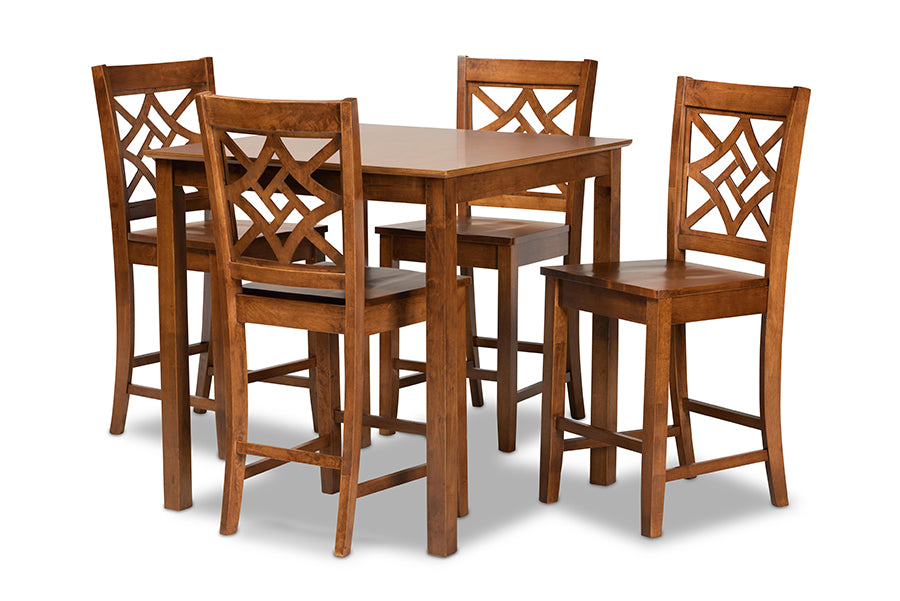 baxton studio nicolette modern and contemporary walnut brown finished wood 5 piece pub set | Modish Furniture Store-2