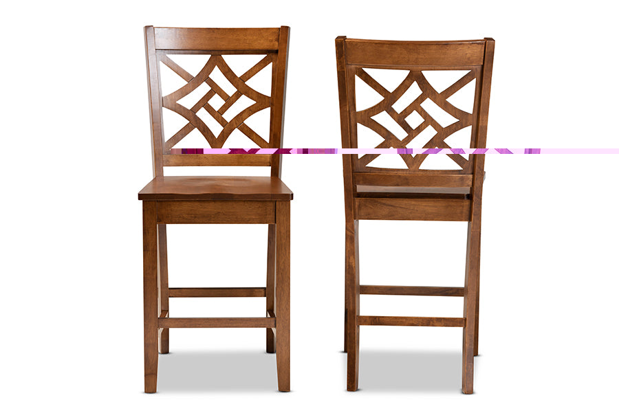 Baxton Studio Nicolette Modern and Contemporary Transitional Walnut Brown Finished Wood 2-Piece Counter Stool Set | Modishstore | Dining Chairs - 4