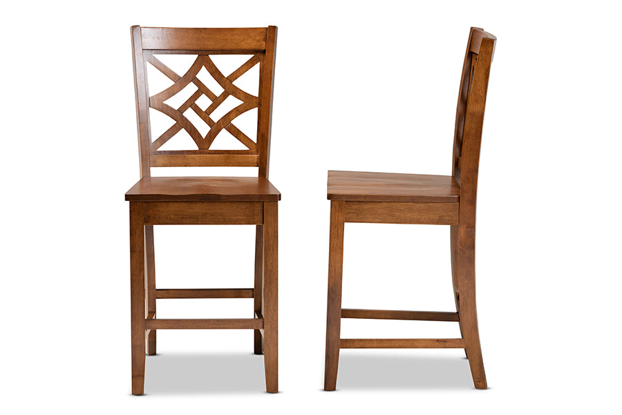Baxton Studio Nicolette Modern and Contemporary Transitional Walnut Brown Finished Wood 2-Piece Counter Stool Set | Modishstore | Dining Chairs - 2