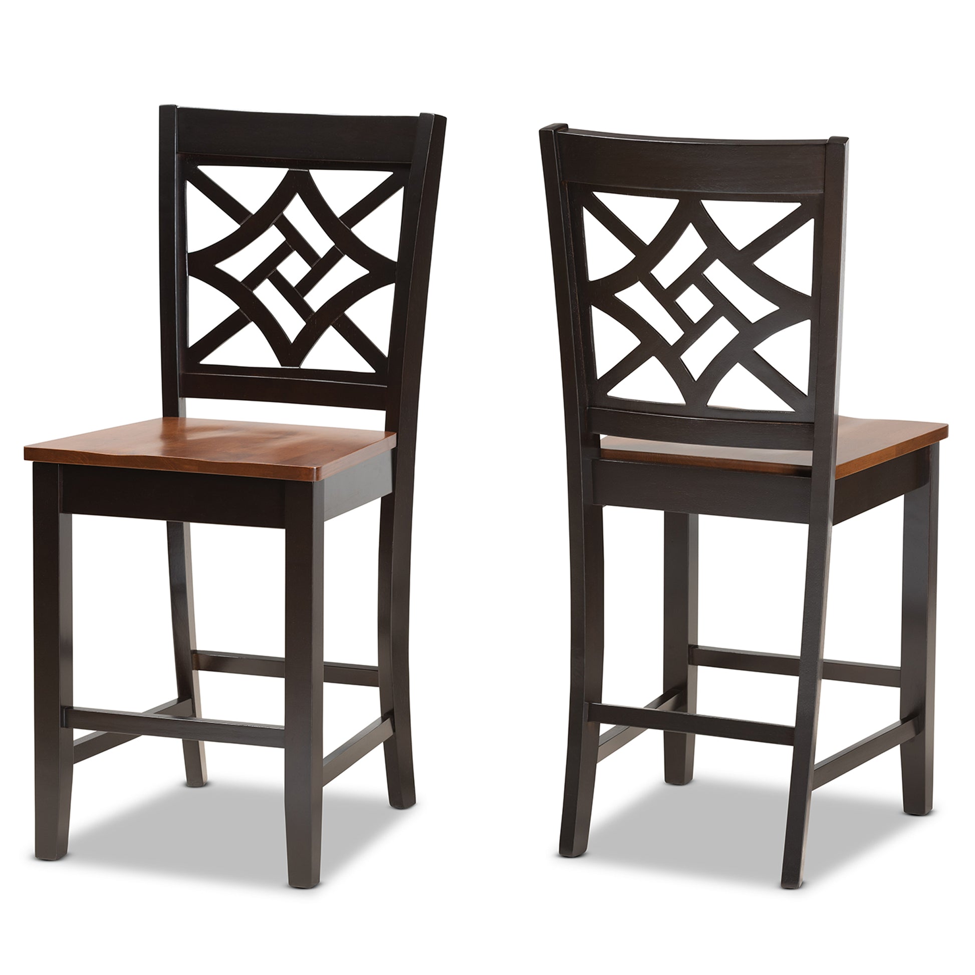Baxton Studio Nicolette Modern and Contemporary Two-Tone Dark Brown and Walnut Brown Finished Wood 2-Piece Counter Stool Set | Counter Stools | Modishstore