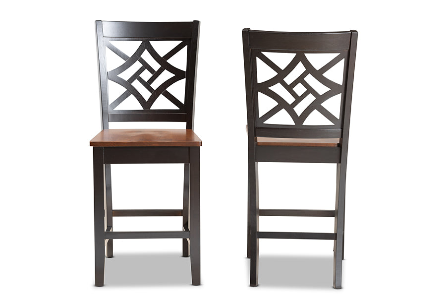 Baxton Studio Nicolette Modern and Contemporary Two-Tone Dark Brown and Walnut Brown Finished Wood 2-Piece Counter Stool Set | Counter Stools | Modishstore - 6