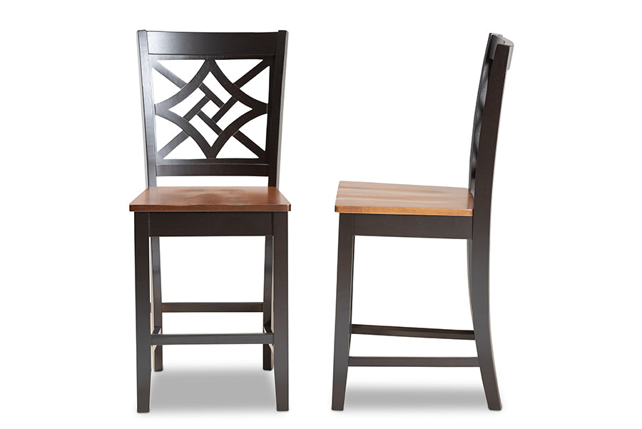 Baxton Studio Nicolette Modern and Contemporary Two-Tone Dark Brown and Walnut Brown Finished Wood 2-Piece Counter Stool Set | Counter Stools | Modishstore - 5