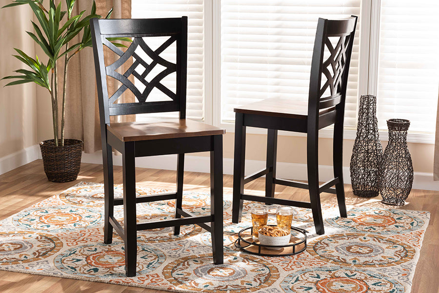 Baxton Studio Nicolette Modern and Contemporary Two-Tone Dark Brown and Walnut Brown Finished Wood 2-Piece Counter Stool Set | Counter Stools | Modishstore - 2